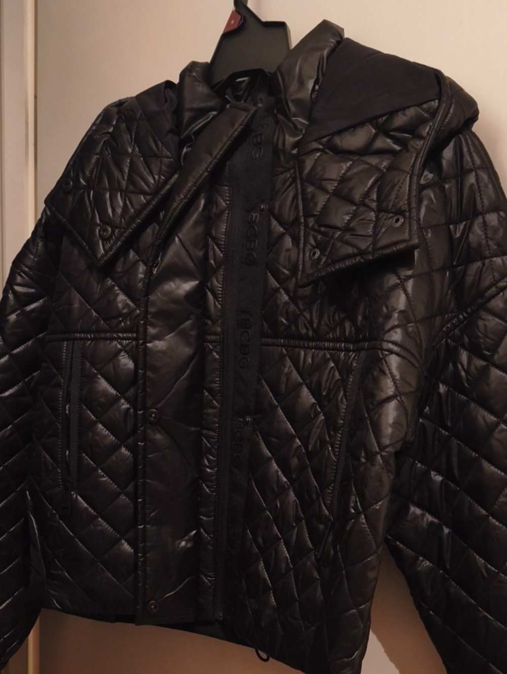 BCBG Black Quilted Hooded Women's Puffer Jacket